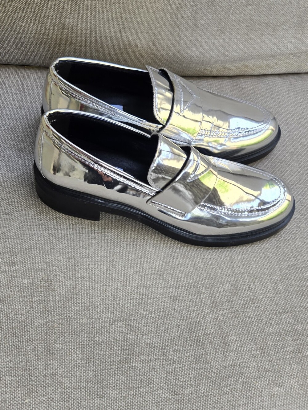 Steve Madden Silver Metallic Penny Loafers - Picture 7 of 10
